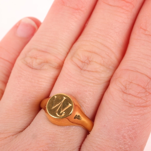 1226 - An 18ct gold signet ring, unmarked mount tests as 18ct, setting height 8.8mm, size P, 11.4g