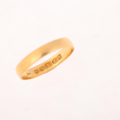 1228 - An Antique Victorian 22ct gold wedding band ring, maker JT, Chester 1884, band width 3.2mm, size N, ... 