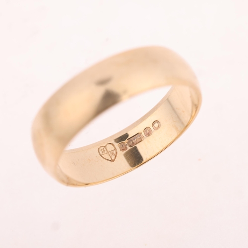 1234 - A 9ct gold wedding band ring, maker FM, London 1974, band width 5.5mm, size O, 3.1g