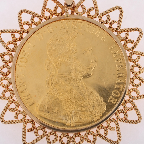 1235 - An Austrian Francis Joseph I 1915 re-strike Four Ducats gold coin, in unmarked 9ct gold rope twist p... 