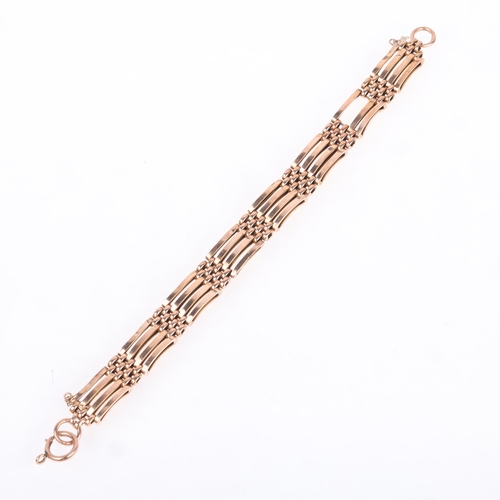 1236 - An Antique 9ct rose gold gatelink bracelet, band width 6.5mm, 19cm, 14.7g