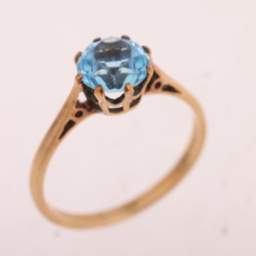 1237 - A 9ct gold single stone blue paste ring, setting height 2.1mm, size N, 1.7g