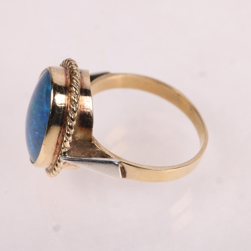 1239 - A Vintage 9ct gold opal triplet dress ring, setting height 11.3mm, size L, 3.5g