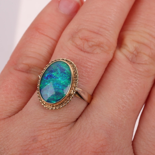 1239 - A Vintage 9ct gold opal triplet dress ring, setting height 11.3mm, size L, 3.5g