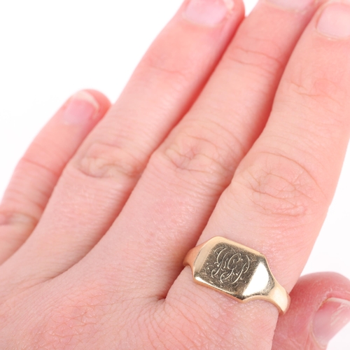 1241 - A 14ct gold signet ring, unmarked mount tests as 14ct, setting height 4mm, size P, 5.3g