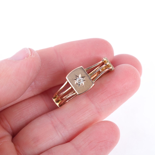 1242 - An Antique 9ct rose gold diamond scarf clip, star set with old-cut diamond, 22.7mm, 4g