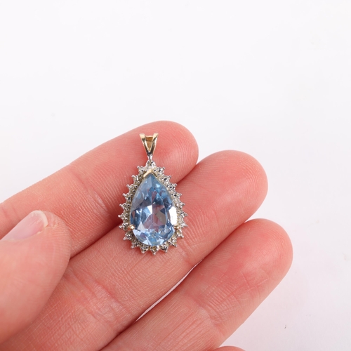 1266 - A 9ct gold blue topaz and diamond cluster pendant, set with pear-cut topaz and single-cut diamonds, ... 