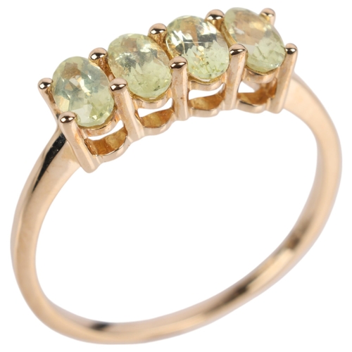 1268 - A 9ct gold chrysoberyl dress ring, claw set with oval mixed-cut Brazilian chrysoberyl, setting heigh... 