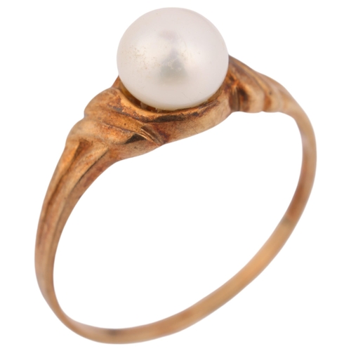 1272 - A 9ct gold whole pearl dress ring, set with 6.2mm pearl, size O, 1.7g