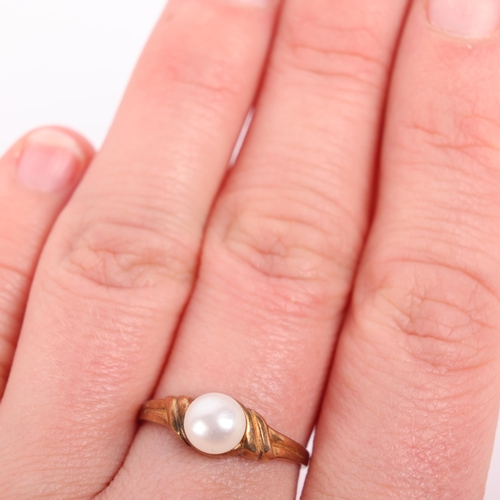 1272 - A 9ct gold whole pearl dress ring, set with 6.2mm pearl, size O, 1.7g