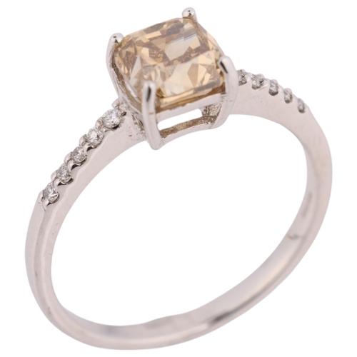 1274 - An 18ct white gold 1.43ct Argyle champagne diamond ring, claw set with 1.43ct cushion brilliant-cut ... 