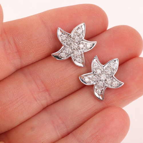 1279 - A pair of 9ct white gold diamond starfish stud earrings, maker DK, Birmingham 2007, set with modern ... 