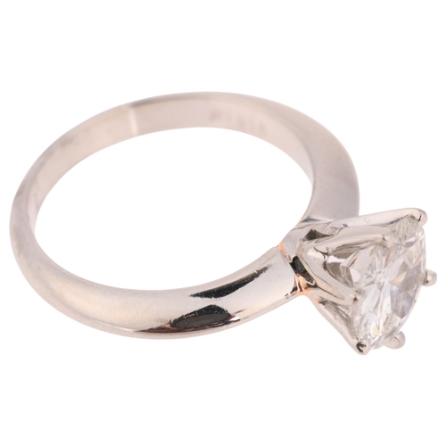 1282 - A platinum 1.4ct single stone diamond ring, claw set with 1.4ct natural old transitional round-cut d... 