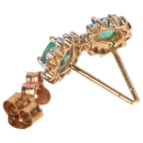 1288 - A pair of 9ct gold emerald and diamond cluster stud earrings, set with round-cut emeralds and modern... 