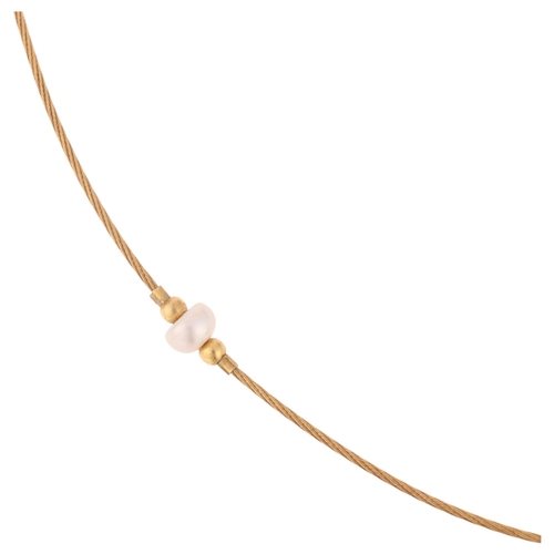 1291 - A 9ct gold pearl spacer link chain necklace, 43cm, 3.3g