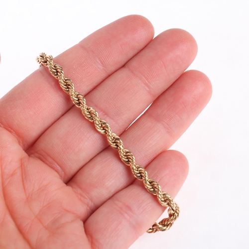 1293 - A 9ct gold rope twist chain bracelet, 19cm, 2.6g