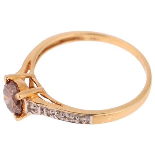 1296 - An 18ct gold 0.62ct single stone Argyle fancy brown diamond ring, claw set with 0.62ct round brillia... 