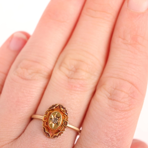 1305 - An Antique Victorian style 15ct rose gold diamond dress ring, set with rose-cut diamond, unmarked sh... 