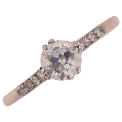 1318 - An Art Deco platinum 0.5ct single stone diamond ring, claw set with 0.5ct transitional-cut diamond w... 