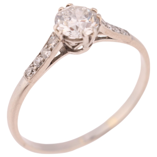 1318 - An Art Deco platinum 0.5ct single stone diamond ring, claw set with 0.5ct transitional-cut diamond w... 