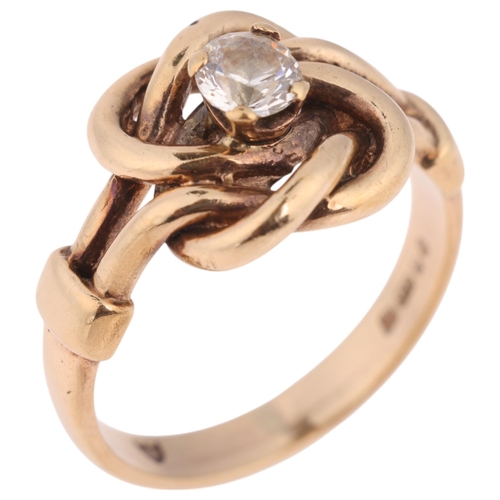 1333 - A 9ct gold single stone cubic zirconia knot ring, maker RFB, London 1978, setting height 12.2mm, siz... 