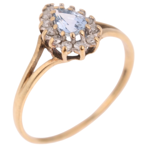 1338 - A 9ct gold sapphire and diamond pear cluster ring, set with pear-cut sapphire and single-cut diamond... 