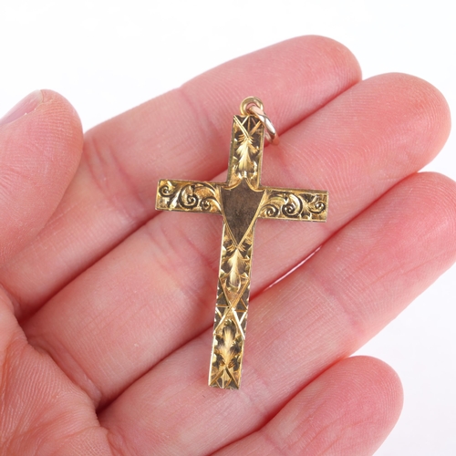 1348 - An Antique 9ct rose gold cross pendant, maker P Brothers, Birmingham 1907, foliate engraved decorati... 