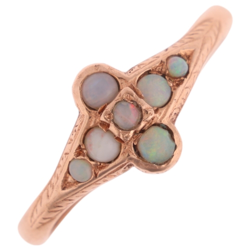 1359 - A 9ct rose gold opal dress ring, maker SJ Ltd, Sheffield 1991, in the Edwardian style, setting heigh... 