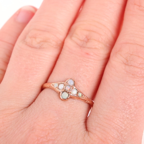 1359 - A 9ct rose gold opal dress ring, maker SJ Ltd, Sheffield 1991, in the Edwardian style, setting heigh... 