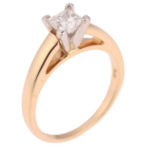 1364 - A 14ct gold 0.7ct single stone diamond ring, claw set with Princess-cut diamond, colour approx G/H, ... 