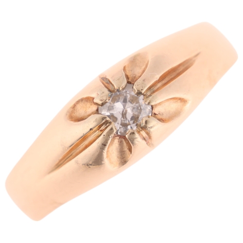 1366 - A 9ct gold 0.25ct single stone diamond gypsy ring, set with modern round brilliant-cut diamond, sett... 