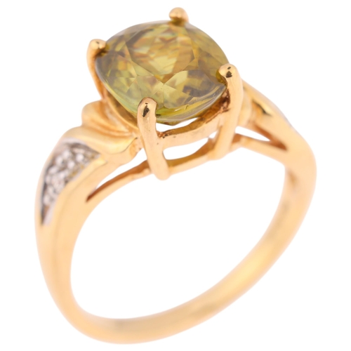 1367 - An 18ct gold Capelinha Sphene and diamond dress ring, claw set with 3.15ct oval mixed-cut Brazilian ... 