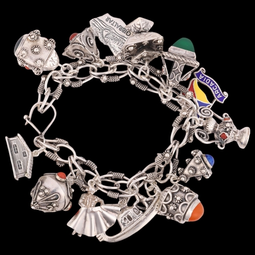 1456 - A Vintage Continental silver fancy link charm bracelet, with various 800 silver charms, 16cm, 71.4g