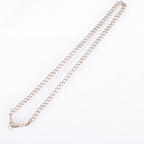 1466 - An Antique silver solid curb link chain necklace, with 2 silver dog clips, 42cm, 27.1g