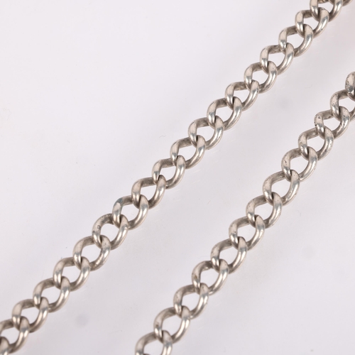 1466 - An Antique silver solid curb link chain necklace, with 2 silver dog clips, 42cm, 27.1g