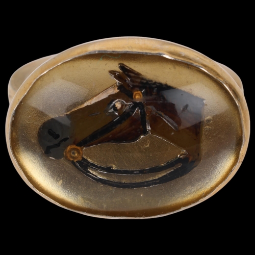 1468 - A modern silver-gilt Essex Crystal 'Horse Head' ring, setting height 15.6mm, size M, 4.6g