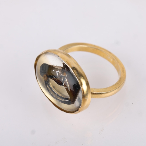 1468 - A modern silver-gilt Essex Crystal 'Horse Head' ring, setting height 15.6mm, size M, 4.6g