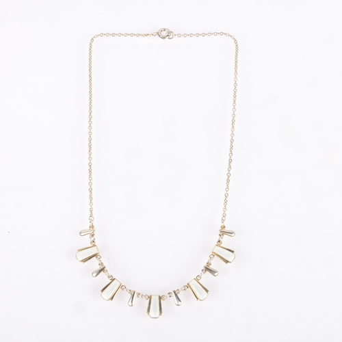 1487 - VOLMER BAHNER - a Danish modernist sterling silver-gilt white enamel fringe necklace, 38cm, 9.7g