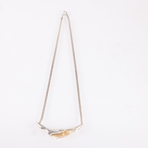 1500 - HERMANN SIERSBOL - a Danish modernist gilded sterling silver abstract pendant necklace, plain fold f... 