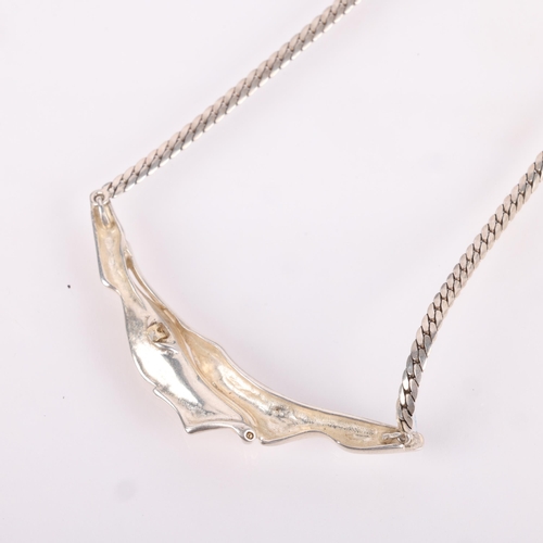 1500 - HERMANN SIERSBOL - a Danish modernist gilded sterling silver abstract pendant necklace, plain fold f... 