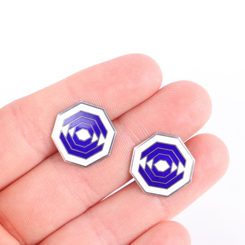 1506 - MEKA - a pair of Danish modernist sterling silver enamel octagonal cufflinks, 16.1mm, 9g