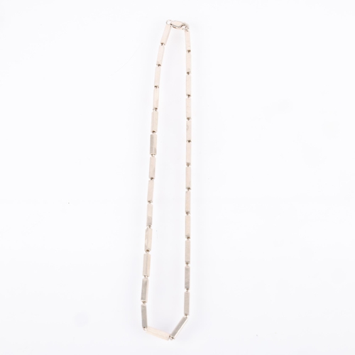 1512 - A modernist sterling silver block link chain necklace, in the style of Wiwen Nillson, 40cm, 17.7g