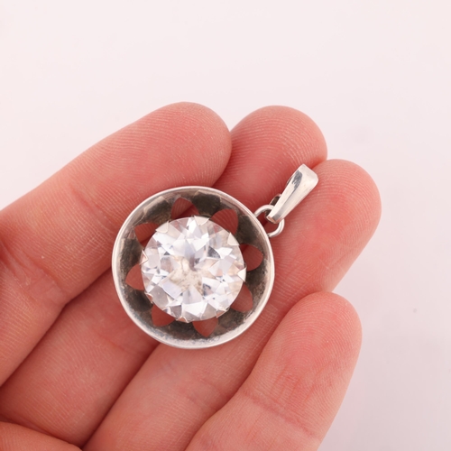 1513 - A Swedish modernist silver rock crystal openwork pendant, no maker, 35.4mm, 5.3g