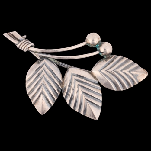 1516 - NIELS ERIK FROM - a Danish modernist sterling silver floral spray brooch, 51.8mm, 5.3g