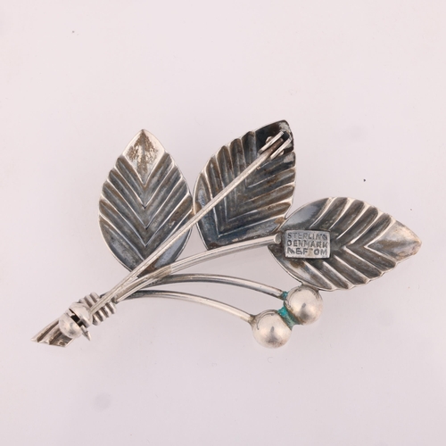 1516 - NIELS ERIK FROM - a Danish modernist sterling silver floral spray brooch, 51.8mm, 5.3g