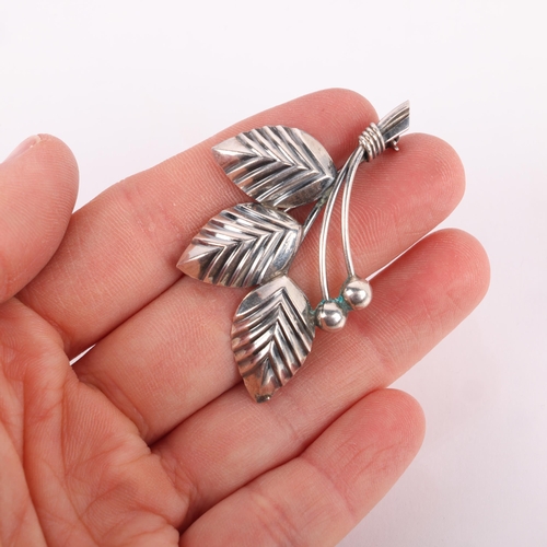 1516 - NIELS ERIK FROM - a Danish modernist sterling silver floral spray brooch, 51.8mm, 5.3g