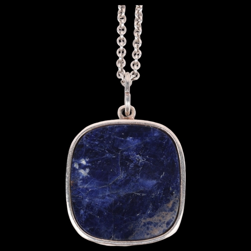 1520 - ERIK DENNUNG - a Danish modernist silver plated sodalite tablet pendant necklace, pendant 55.6mm, ch... 