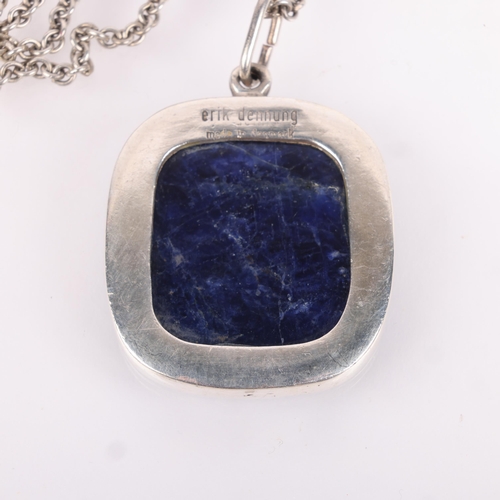 1520 - ERIK DENNUNG - a Danish modernist silver plated sodalite tablet pendant necklace, pendant 55.6mm, ch... 