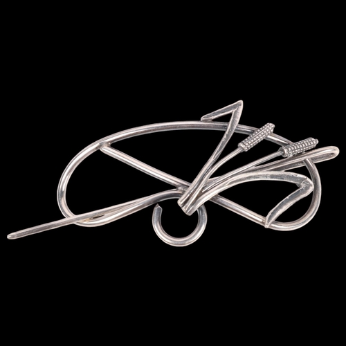 1522 - GULD OG SOLV DESIGN - a Danish modernist sterling silver 'Bulrush' openwork hair clip, 80mm, 23.8g