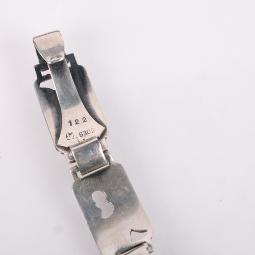 1527 - EILER & MARLOE - an Art Deco Danish silver floral panel bracelet, model no. 122, band width 12.8mm, ... 